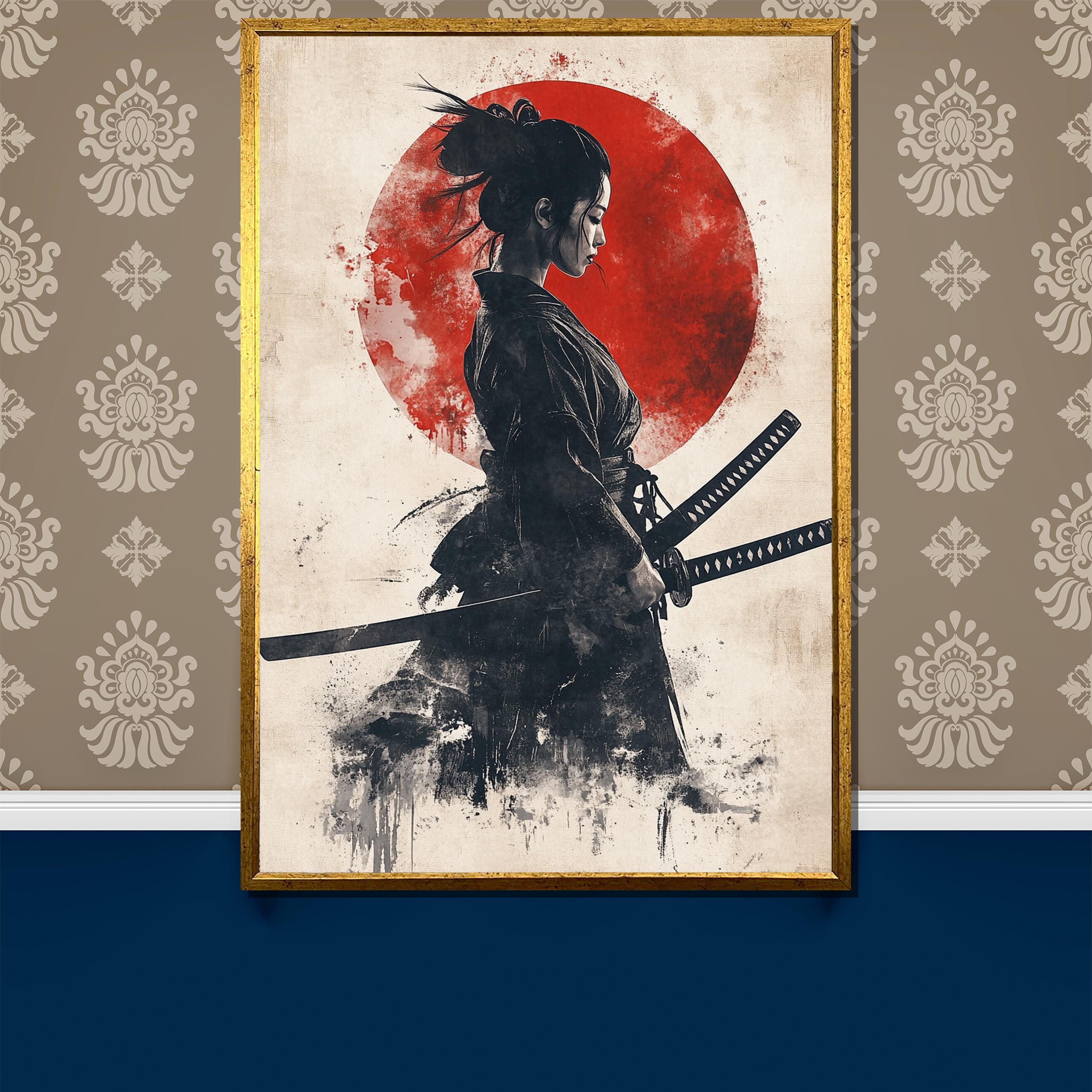 Jinflower Arte De Pared Motivacional Samurai Japonés Para Mujeres Luna Roja En Lienzo Decoración Con Citas Inspiradoras Elijo Cuadros Impresos Pinturas Obra De Arte Enmarcada Para Casa Oficina Sala De