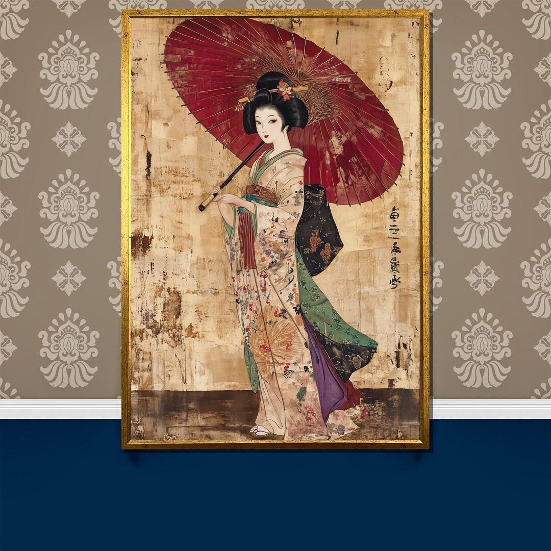 Elegant Japanese Geisha Canvas Painting Gift, Traditional Kimono Art ...