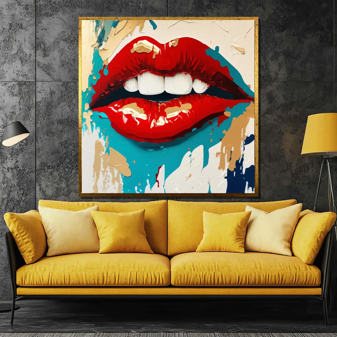 Bold Red Lips Canvas Painting - Modern Pop Art Wall Decor for ...