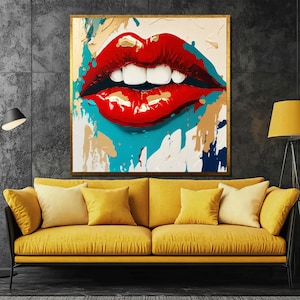 Bold Red Lips Canvas Painting - Modern Pop Art Wall Decor for Contemporary Spaces and Unique Gift Ideas