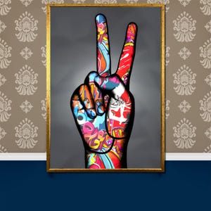 Colorful Peace Sign Canvas Painting – Vibrant Pop Art for Modern Wall Decor, Unique Gift for Art Lovers, Graffiti-Inspired Statement Piece