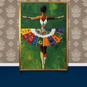 Colorful African Ballerina Canvas Painting - Unique Cultural Wall Art Gift, Abstract Dance Decor, Modern Ethnic Artwork for Home