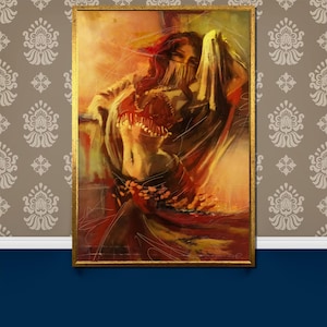 Captivating Belly Dance Canvas Painting - Oriental Veiled Dancer Wall Art - Unique Cultural Gift for Dance and Art Lovers