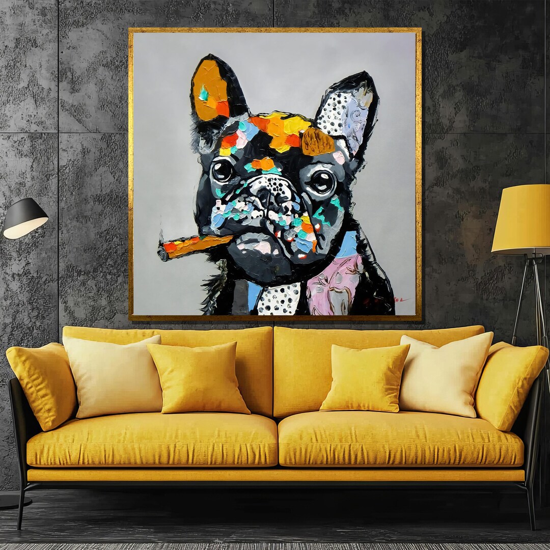 カラフルなフレンチブルドッグのキャンバス絵画 - 犬好きの方への