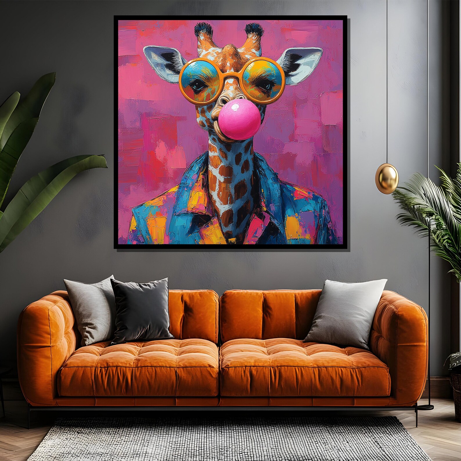 Colorful Giraffe Canvas Painting, Funky Pop Art Animal Wall Decor ...