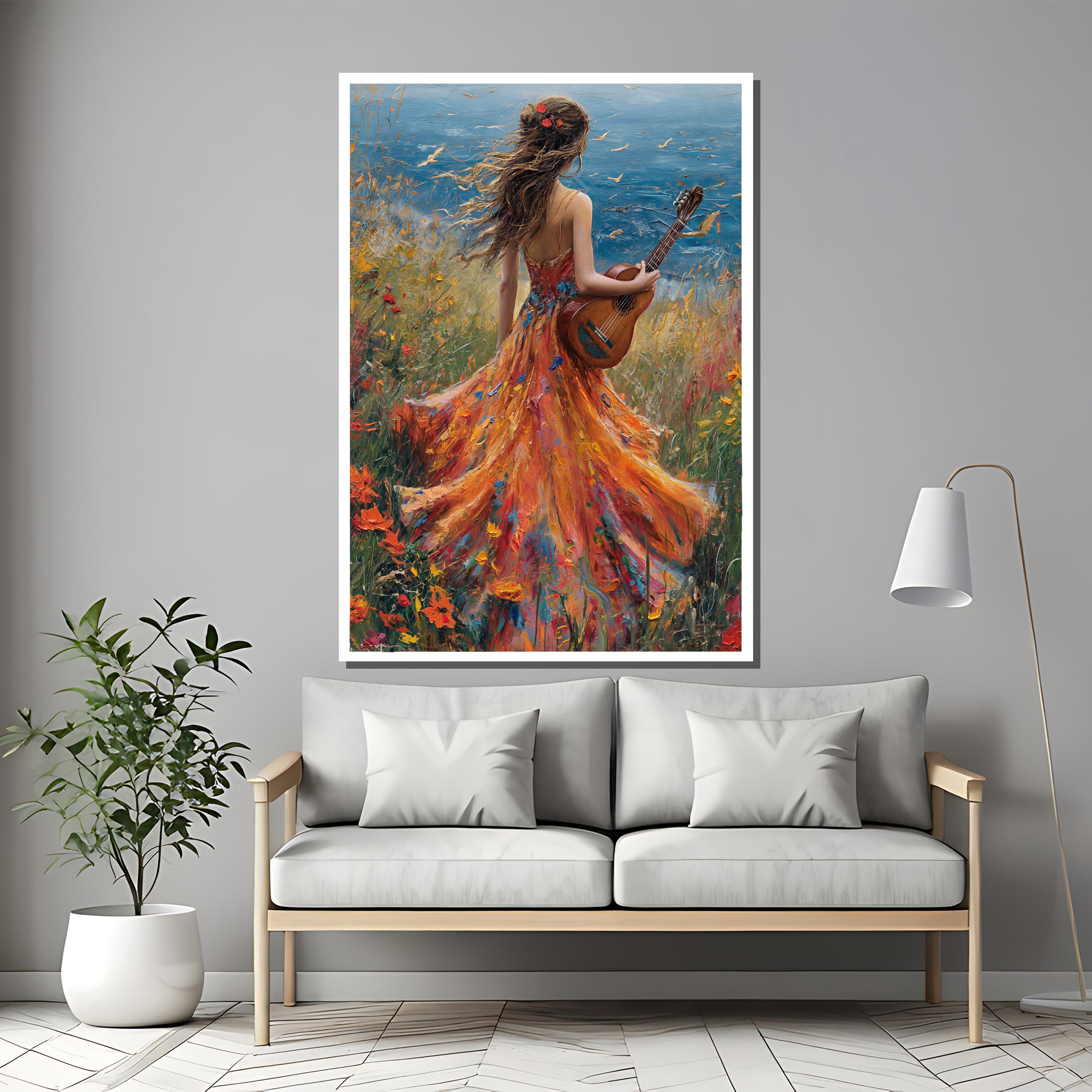 Romantic Music-inspired Canvas Painting - Woman in Flowing Dress