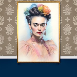 Elegant Frida Kahlo-Inspired Canvas Painting - Feminine Floral Portrait Art Gift for Home & Luxury Wall Decor Lovers