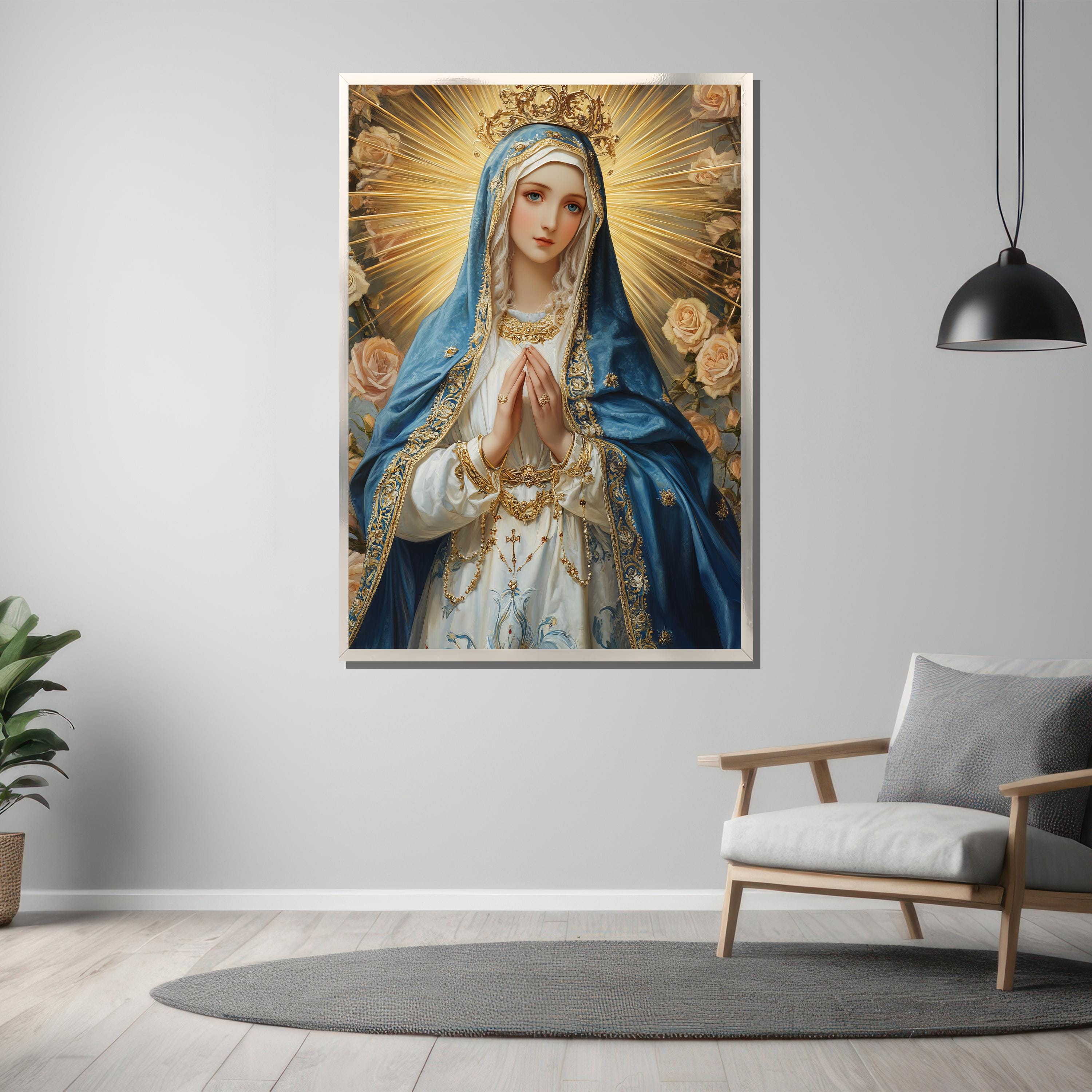 Radiant Immaculate Conception: the Virgin Mary in Blue and White Robes ...