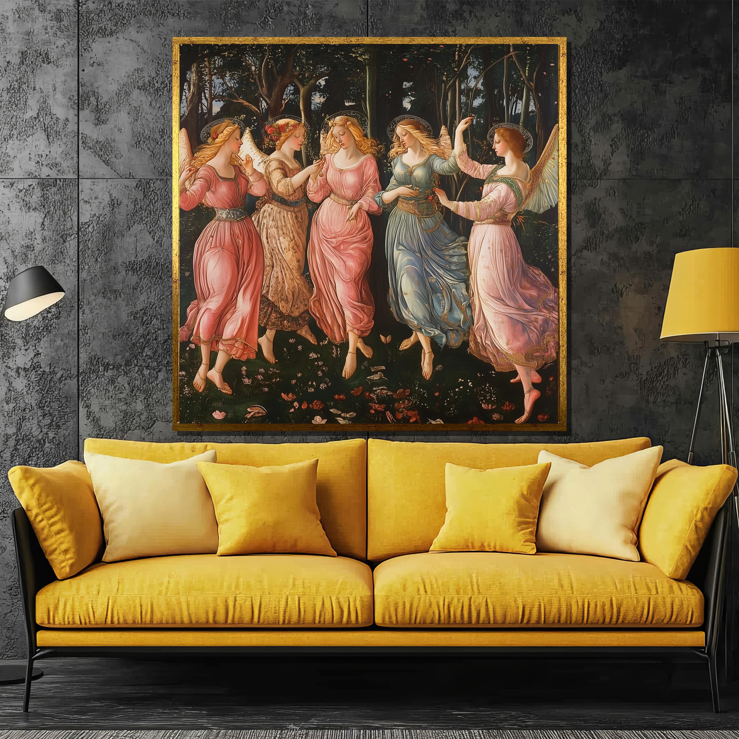 Renaissance Angels Canvas Painting, Botticelli Style Classical Wall Art, Elegant Mythological Decor, Gift for Her