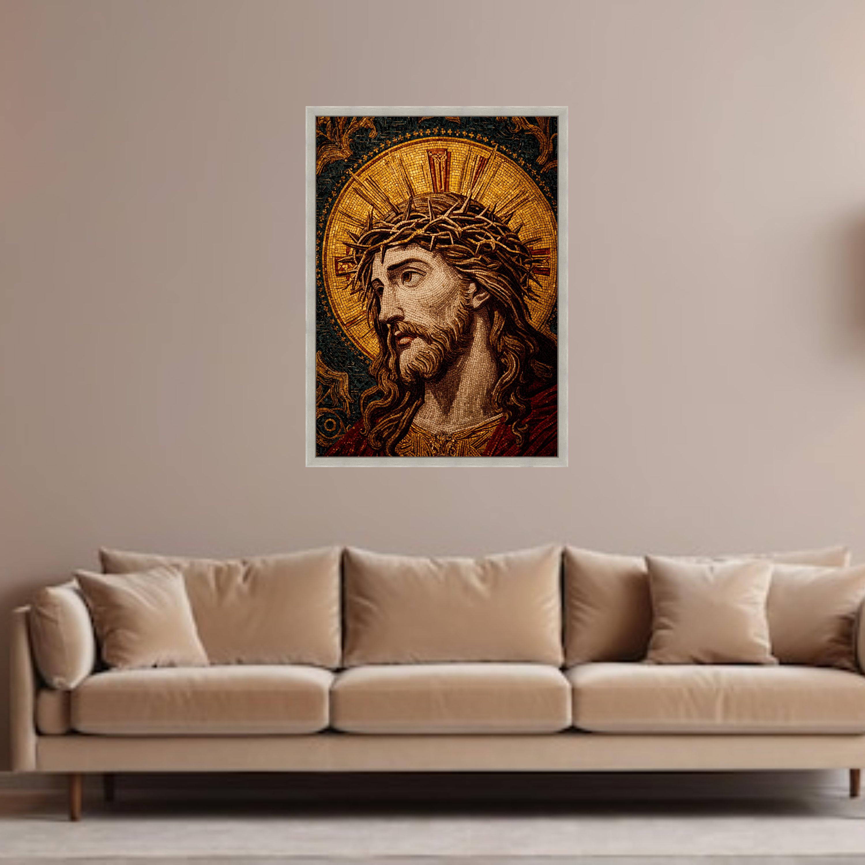 Mosaic Jesus Christ Portrait Canvas, Crown of Thorns Religious Wall Art ...