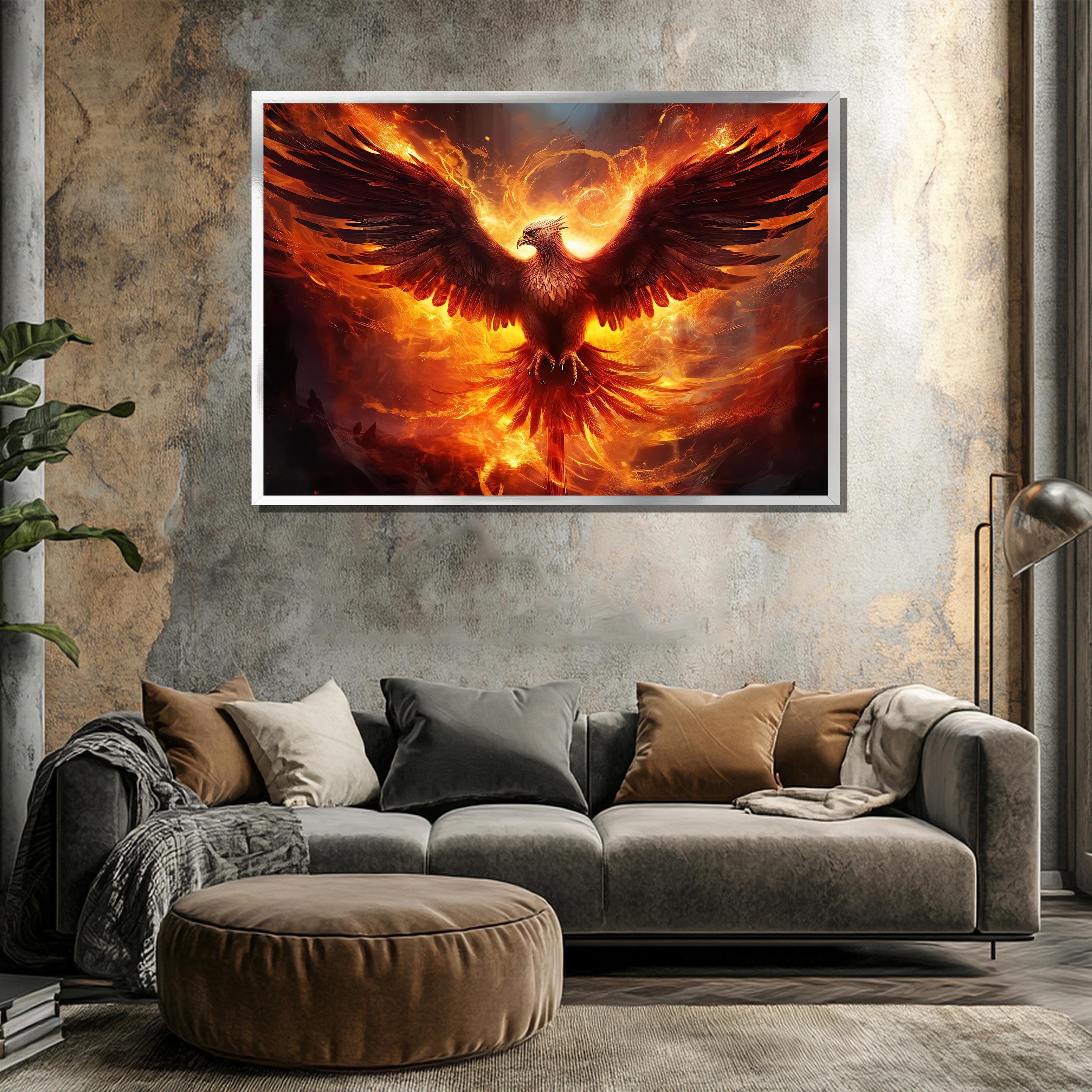 Fiery Phoenix Canvas Painting | Majestic Mythical Bird Wall Art | Bold ...