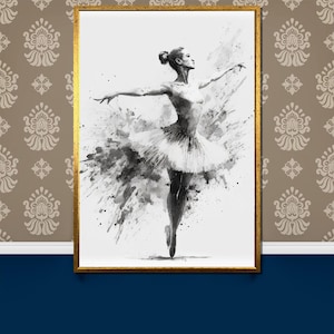 Elegant Ballerina Canvas Painting - Black and White Ballet Wall Art - Graceful Dance Decor Gift for Art and Ballet Lovers