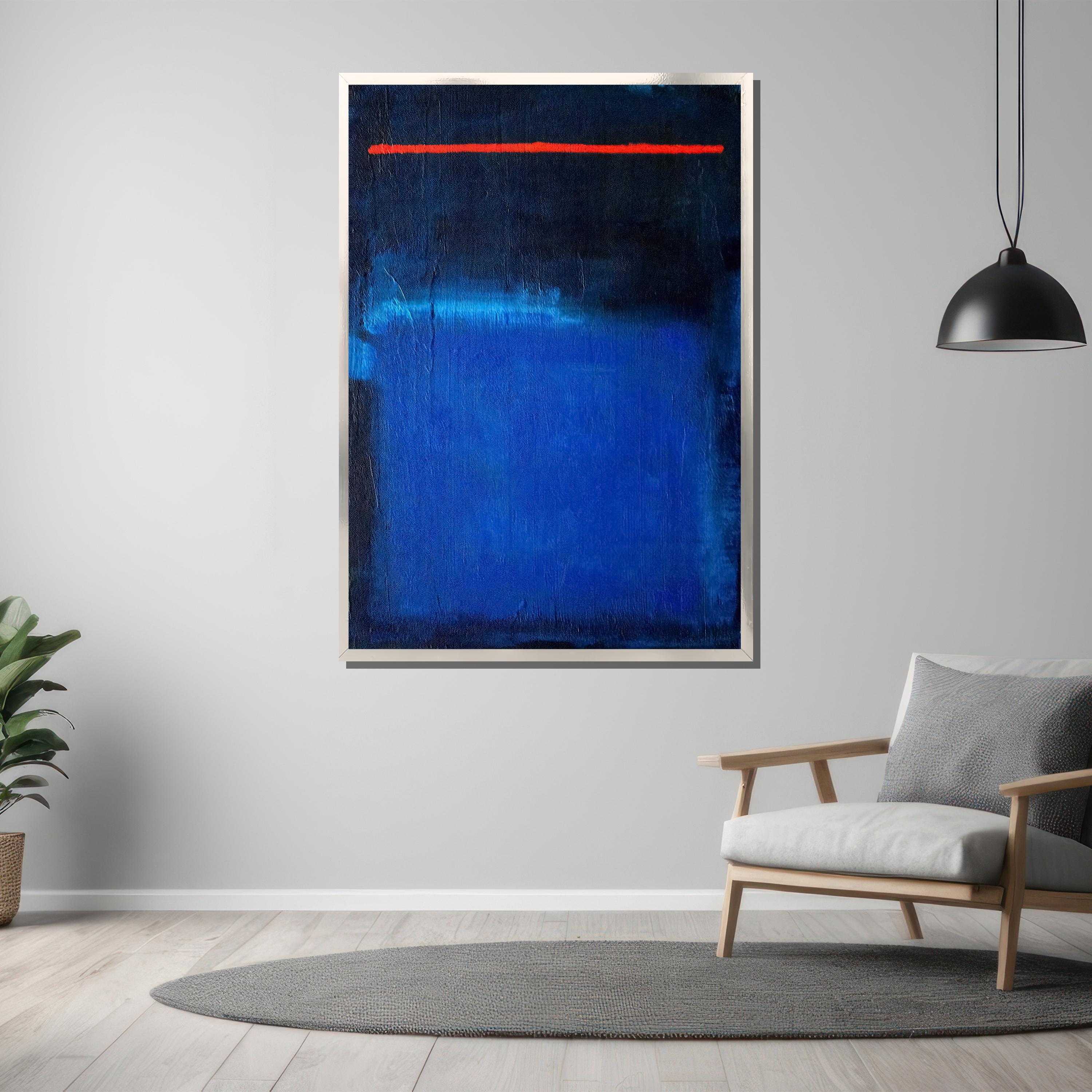 マーク・ロスコの深みのある青と赤の抽象画キャンバス絵画 - ユニーク