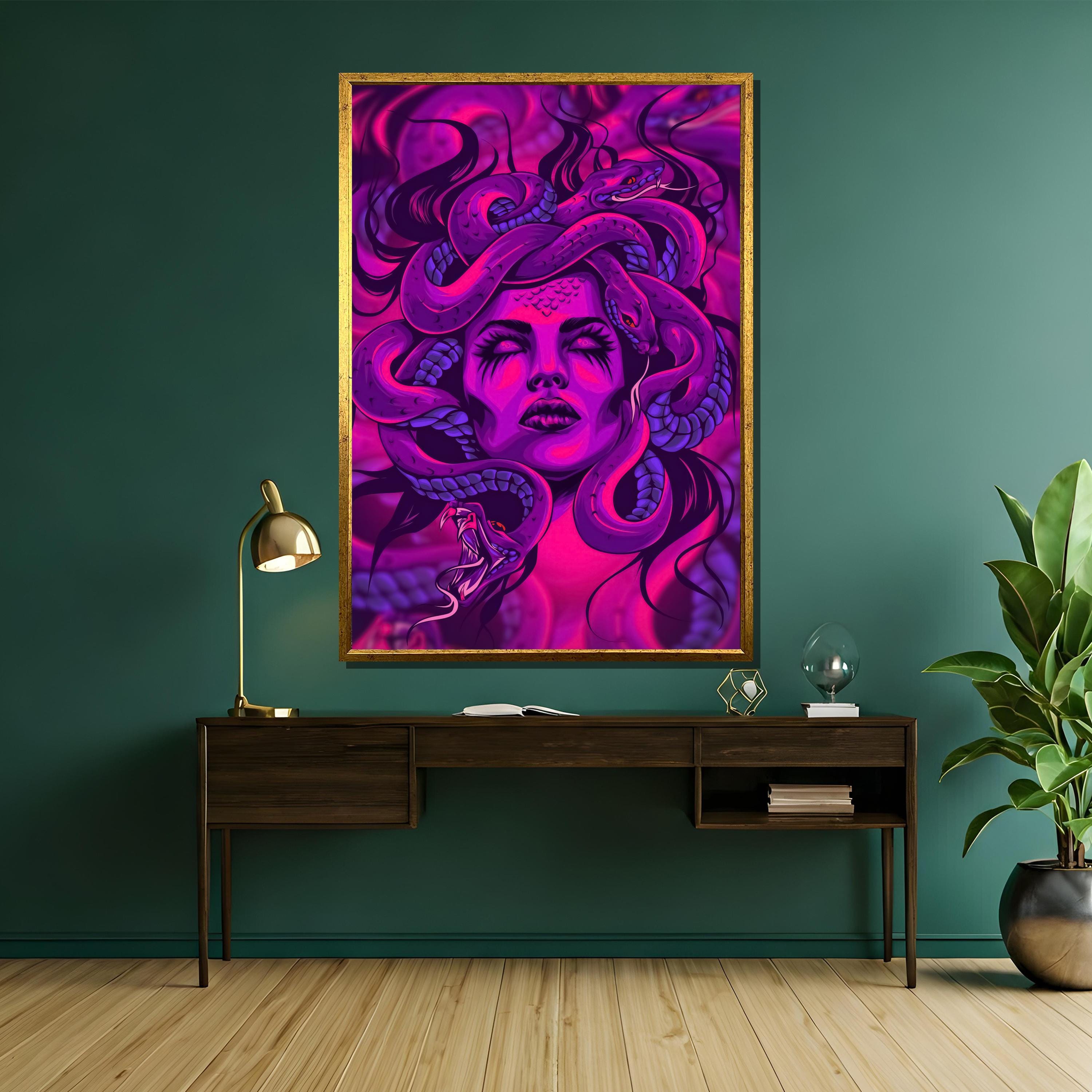 Vibrant Purple Medusa Canvas Painting - Mythical Snake