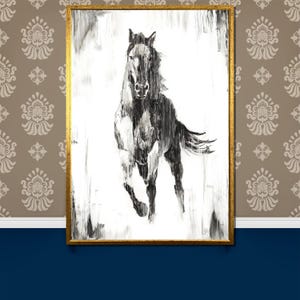 Black and White Horse Canvas Painting - Stunning Minimalist Equine Art Gift, Bold Wall Decor for Horse Lovers, Modern Home Accent