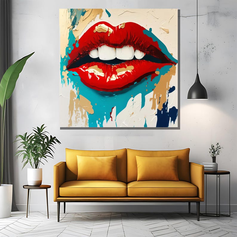 Bold Red Lips Canvas Painting - Modern Pop Art Wall Decor for ...