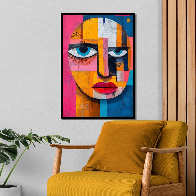 Colorful Cubist Portrait Canvas Painting - Bold and Vibrant Abstract ...