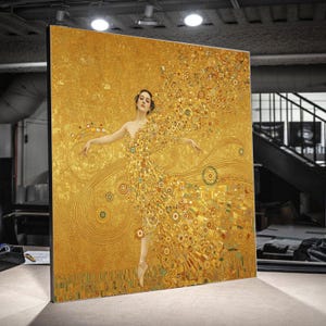 Lienzo decorativo de bailarina dorada de Gustav Klimt, pintura abstracta de ballet, impresión artística, elegante decoración del hogar, listo para colgar.