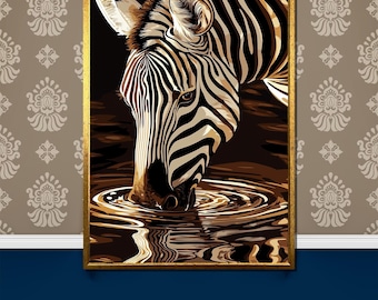 Elegant Zebra Canvas Painting - Modern Wildlife Wall Art, Bold Black and White Animal Print, African Nature-Inspired Decor, Unique Gift