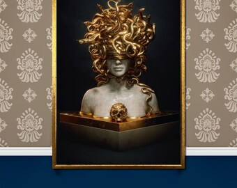 Golden Medusa Canvas Painting - Luxurious Mythical Wall Art for Statement Decor and Unique Gift Ideas