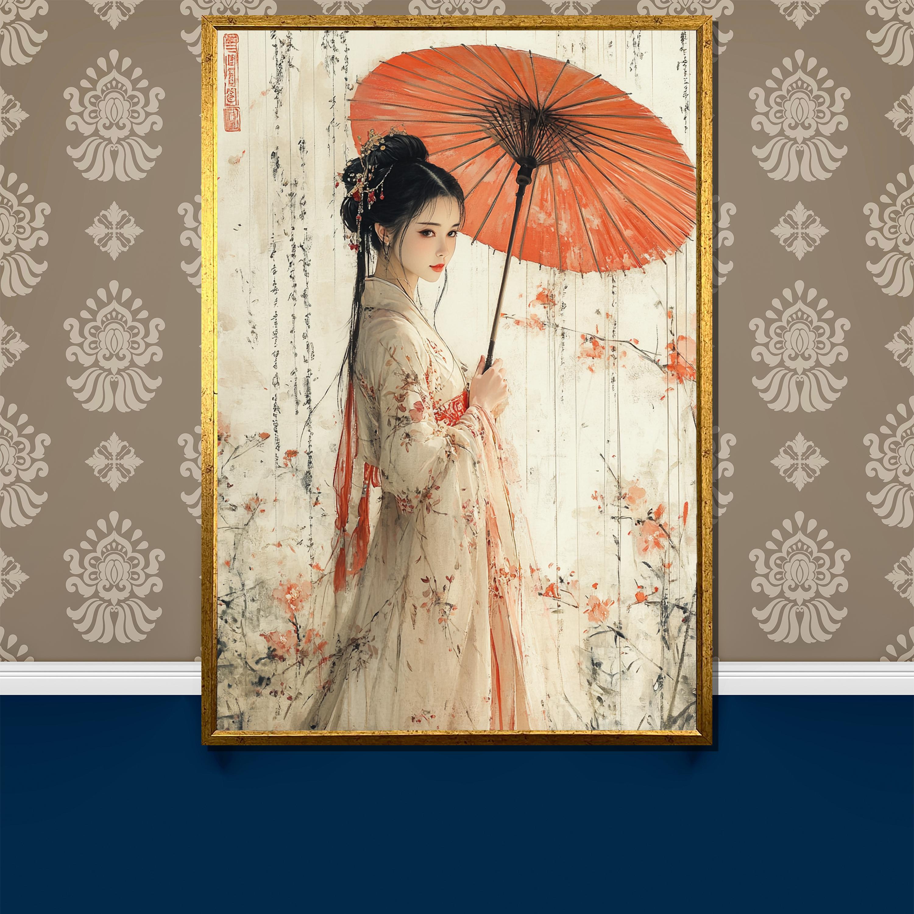 Elegant Asian Woman Canvas Painting Gift, Traditional Oriental Art With ...
