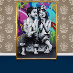 Street Art Love Kids Canvas Painting - Playful and Colorful Wall Art Gift for Urban Art Enthusiasts and Modern Home Decor