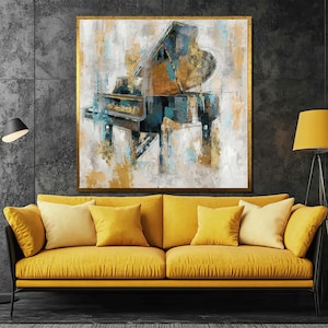 Abstract Grand Piano Canvas Painting - Modern Musical Wall Art Gift for Music Lovers and Contemporary Home Decor