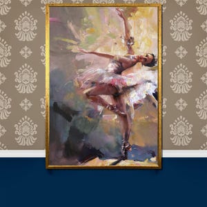 Impressionist Ballet Canvas Painting - Graceful Ballerina Art for Wall Decor - Elegant Gift for Dance Enthusiasts and Art Lovers