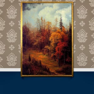 Enchanting Autumn Forest Canvas Painting - Captivating Fall Landscape Wall Art, Nature-Inspired Gift, Warm Colors of Seasonal Beauty