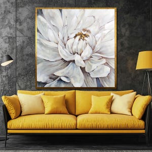 White Peony Canvas Painting - Elegant Large Flower Wall Art for Living Room, Modern Floral Home Decor, Gift for Nature Lovers
