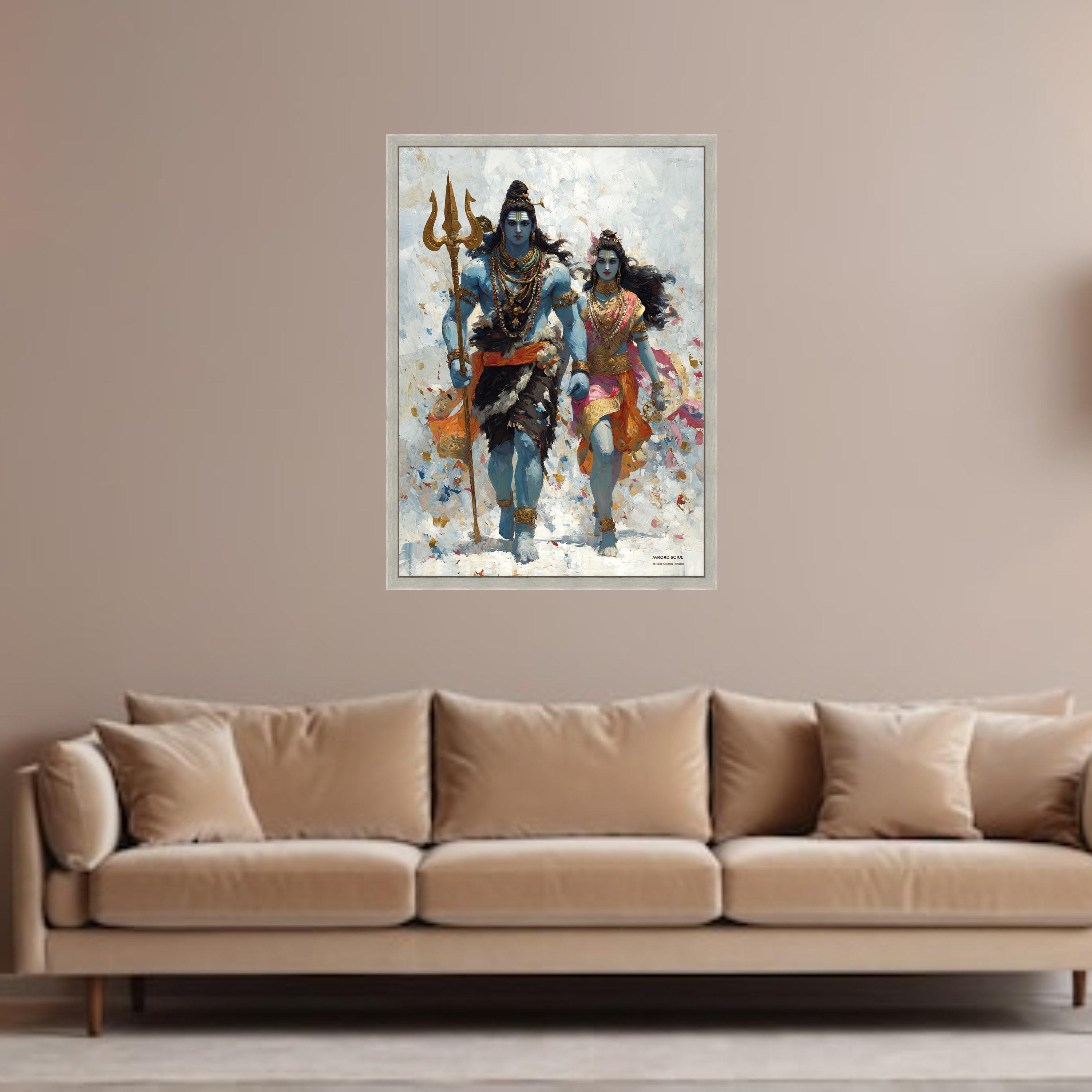 Divine Shiva and Parvati Painting, Hindu Gods Canvas Wall Art ...