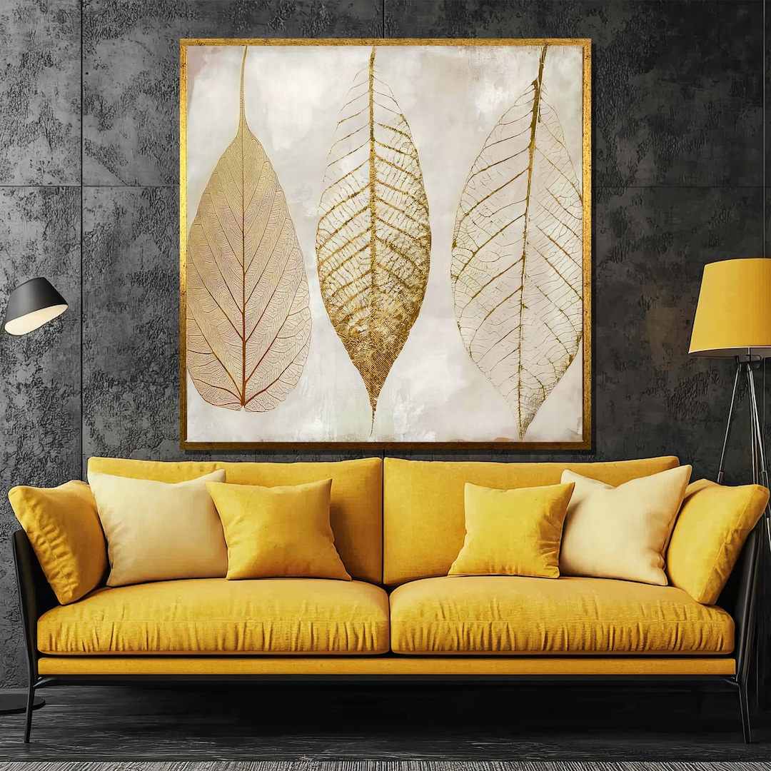 Elegant Gold Leaf Canvas Painting - Minimalist Botanical Wall Art Gift ...
