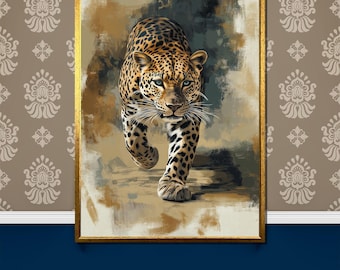 Leopard Canvas Painting, Wild Animal Wall Art, Abstract Safari Wildlife Print, Jungle Predator Decor, Nature-Inspired Gift