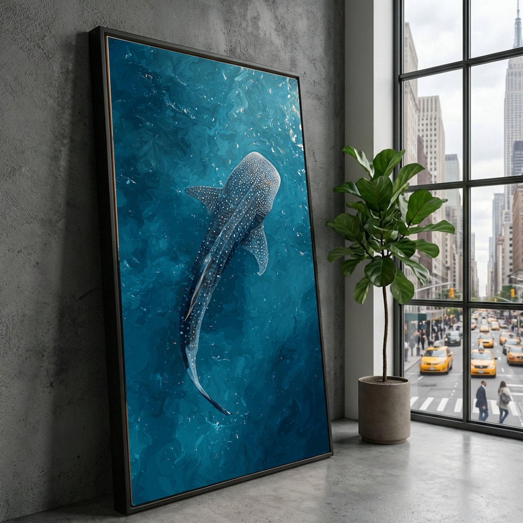 Majestic Whale Shark Canvas Wall Art, Ocean Life Marine Decor, Blue Sea ...