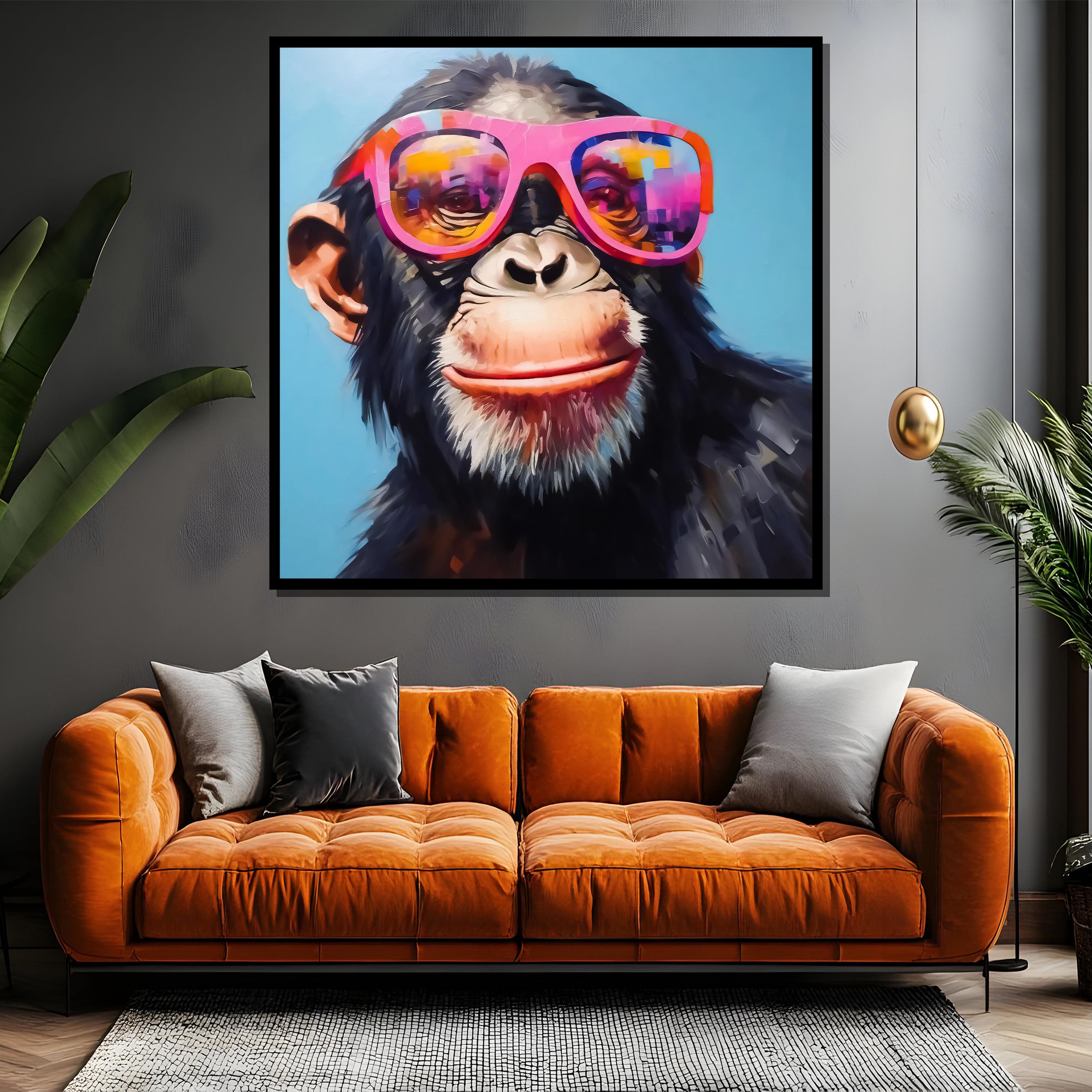 クールなチンパンジーのキャンバス絵画 - サングラスをかけたカラフル