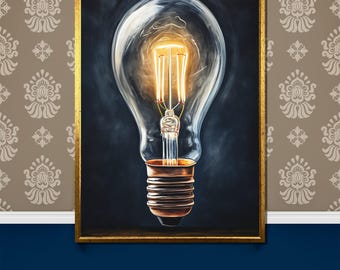 Illuminated Light Bulb Canvas Painting – Bright and Inspirational Art, Unique Gift for Home or Office Decor