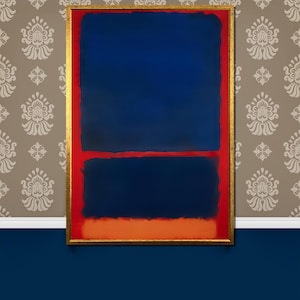 Deep Blue and Vibrant Red Abstract Canvas Painting   by Mark Rothko - Striking Art Gift for Modern Spaces