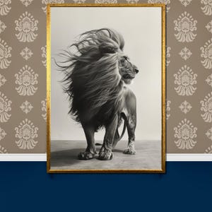 Powerful Black and White Lion Canvas Painting | Majestic Wall Art Gift for Animal Lovers | Bold Wildlife Home Decor