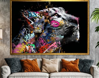 Graffiti-Style Panther Canvas Painting | Urban Jungle Vibes Wall Art | Bold and Unique Gift for Street Art Lovers and Trendy Decor