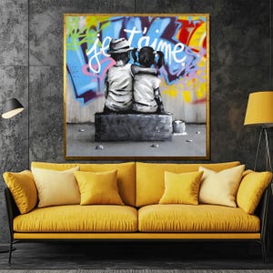 Je T’aime Street Art Canvas Painting - Romantic and Artistic Modern Wall Art for Home Decor and Unique Gift Ideas