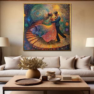 Romantic Dancing Couple Canvas Painting – Colorful Art Gift for Lovers, Perfect for Home and Wall Decor