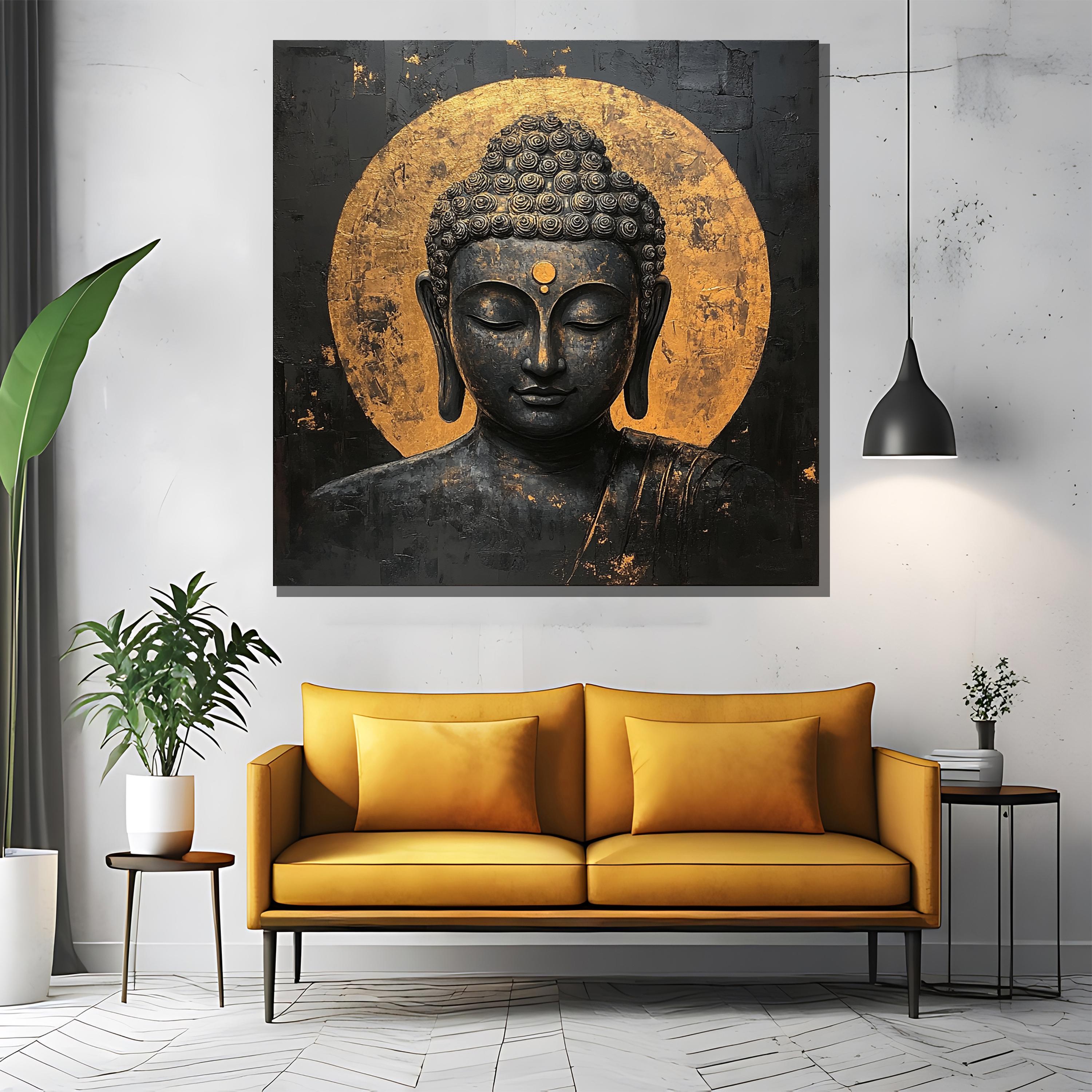 Golden Aura Buddha Canvas Painting | Serene Meditation Wall Art Gift ...