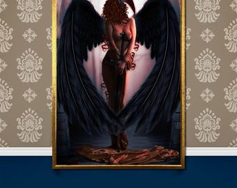 Dark Angel Seductive Canvas Painting - Mysterious Gothic Art Gift for Fantasy Lovers and Unique Home Decor
