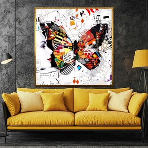Abstract Butterfly Collage Canvas Painting - Modern Wall Art for Contemporary Home Decor and Unique Gift Ideas