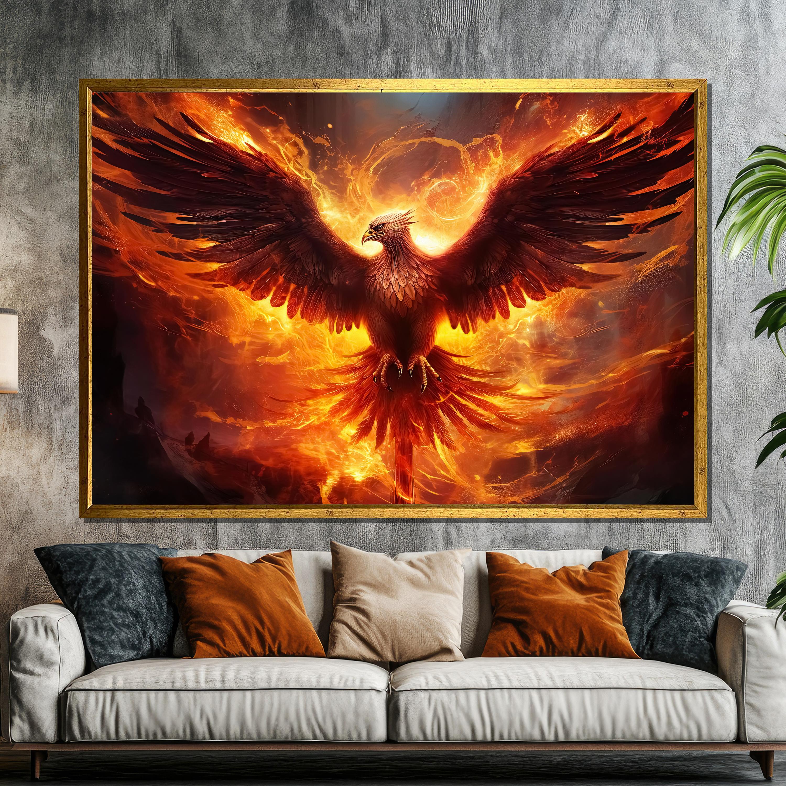 Fiery Phoenix Canvas Painting | Majestic Mythical Bird Wall Art | Bold ...