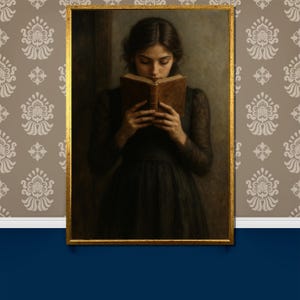 Girl Reading a Book Canvas Art, Vintage Literary Wall Decor, Classic Oil Painting Style, Elegant Woman with Book Art Print