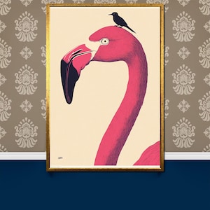 Minimalist Flamingo Canvas Painting - Modern Pink Bird Wall Art - Elegant Tropical Decor - Stylish Animal Illustration for Home or Office