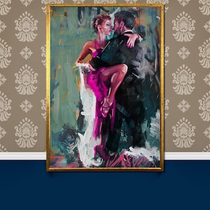 Elegant Tango Couple Canvas Painting - Vibrant Romantic Dance Wall Art Gift for Modern Home Decor and Dance Enthusiasts