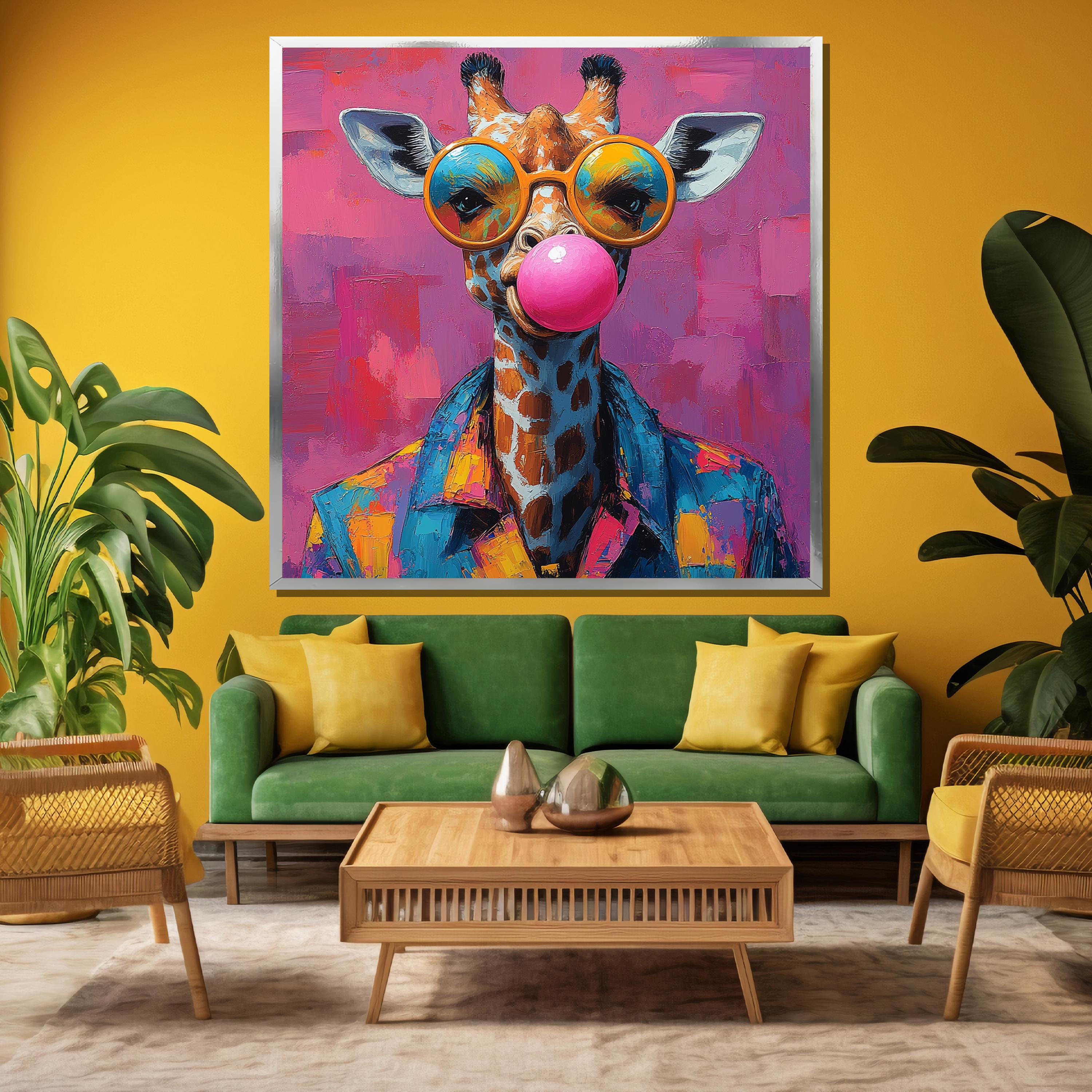 Colorful Giraffe Canvas Painting, Funky Pop Art Animal Wall Decor ...