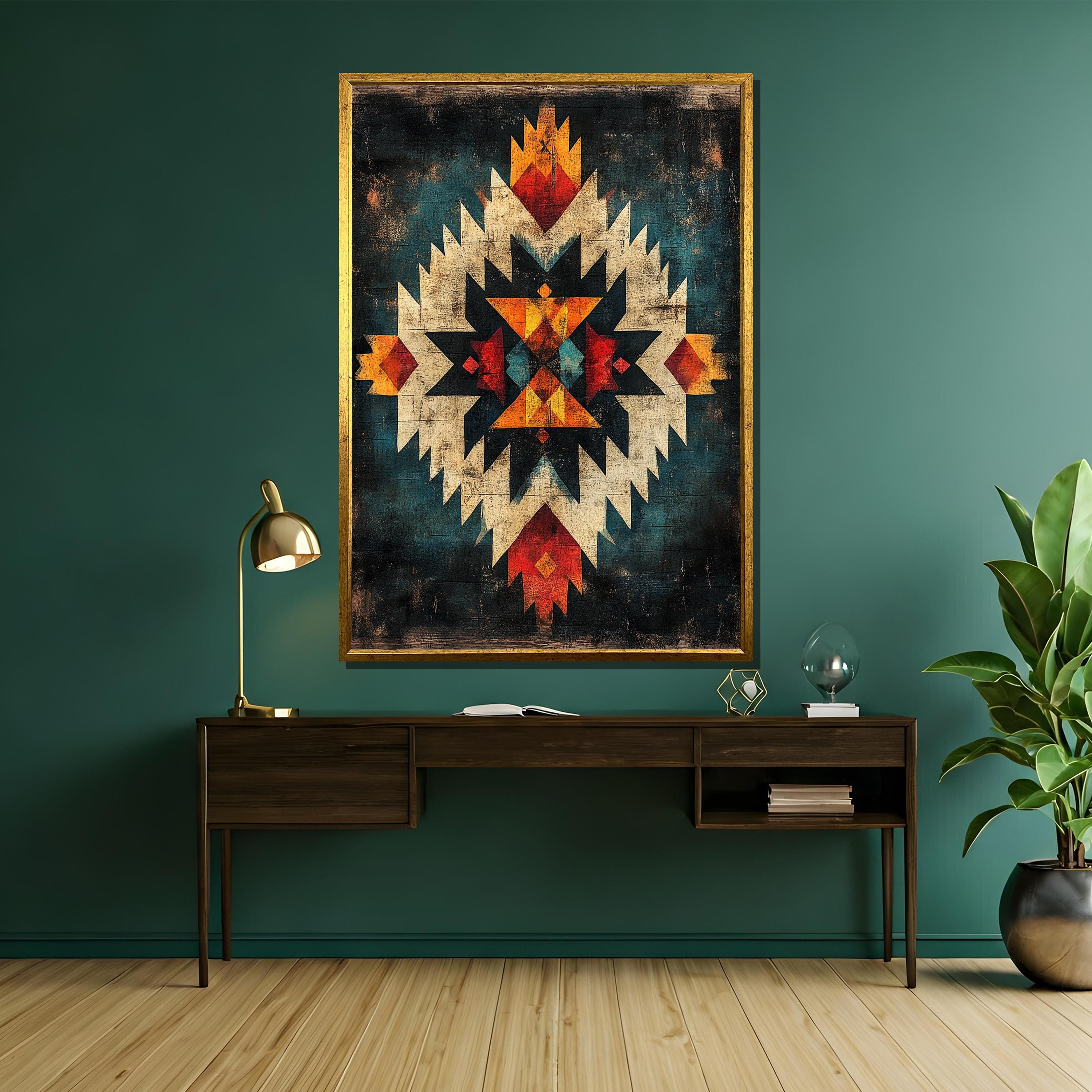 Native American Tribal Canvas Painting - Navajo Geometric Wall Art ...